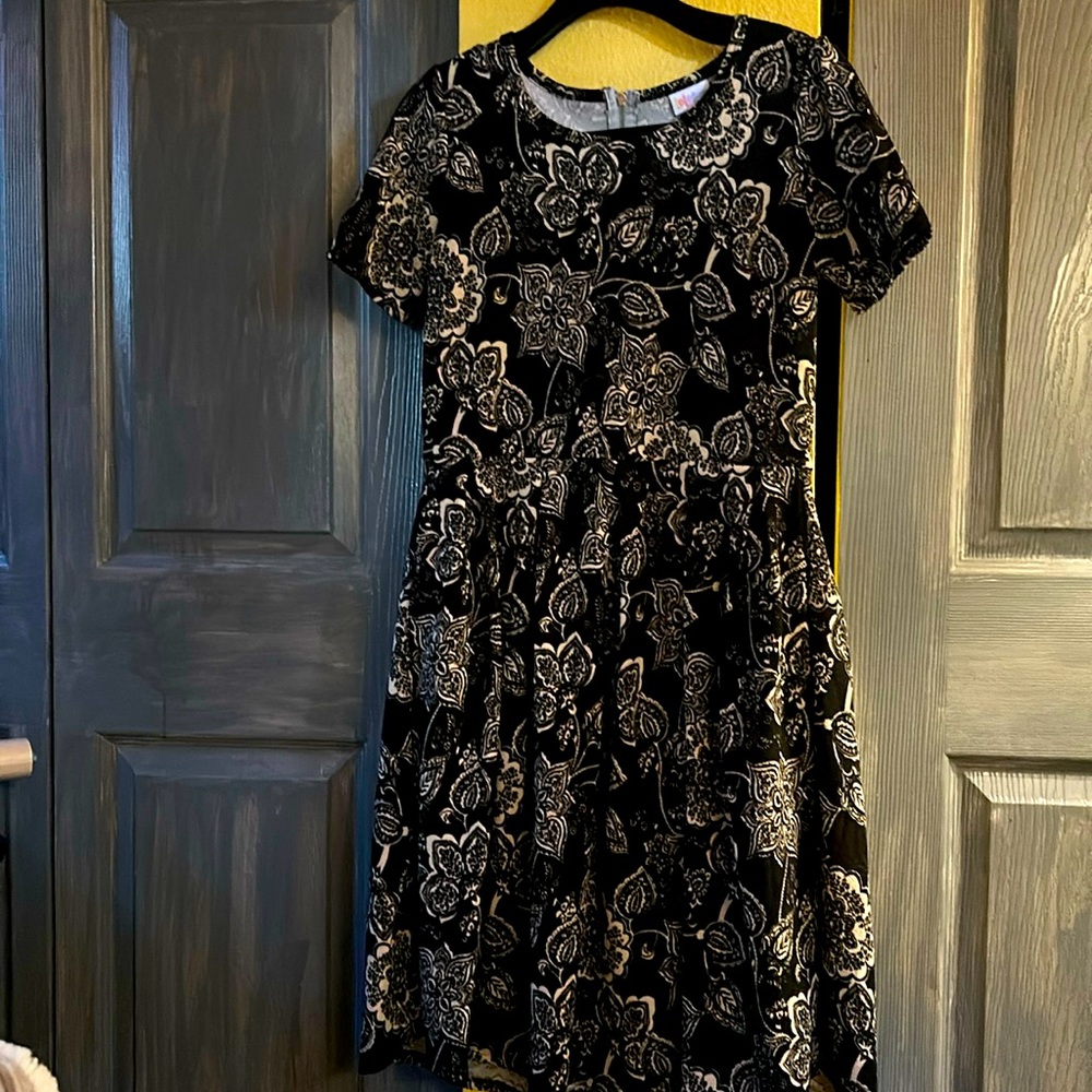 LuLaRue short sleeve dress with heavy silver zipper in back.
